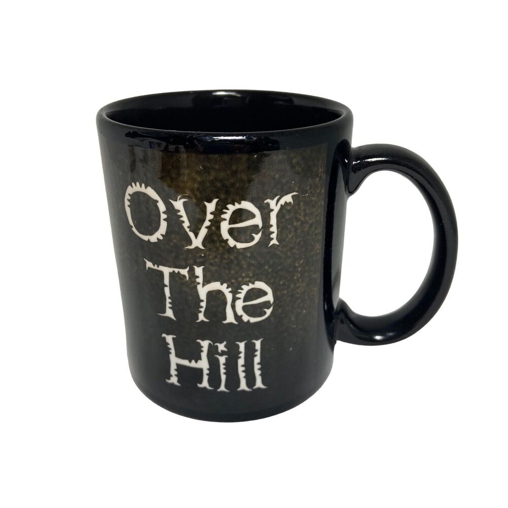 Vintage 2001 Black Over the Hill 12 oz Ceramic Coffee Mug